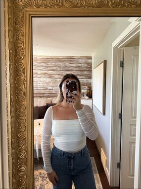 Princess Polly White Ruched Long-Sleeve Bodysuit